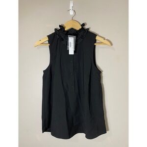 J.Crew NWTBlack Sleeveless Ruffle Collar Button Front Top XS